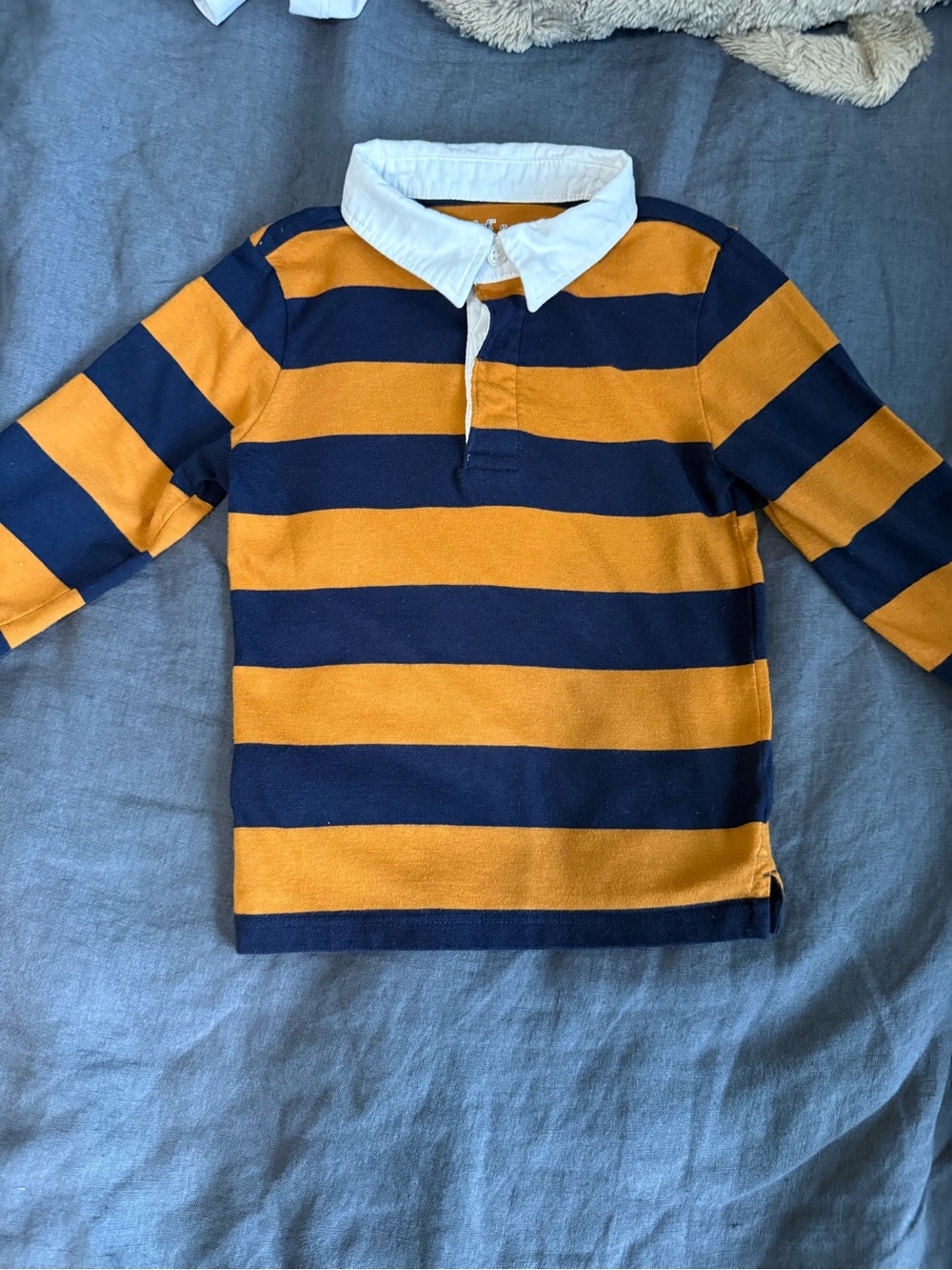 Cat & Jack Navy and Mustard Striped Rugby Polo Sz 4T